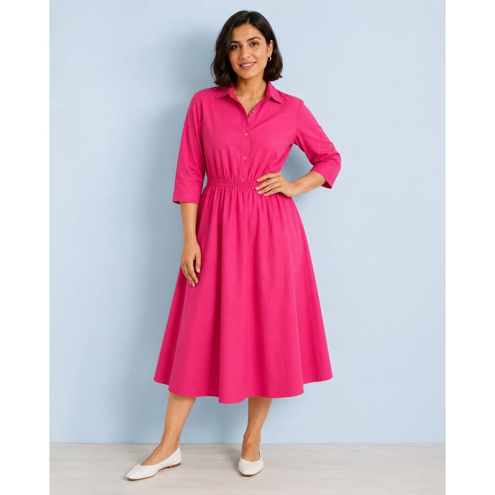 The American Shirt Dress Vintage 80s Hot Pink Secretary Shirtwaist Midi Dress 8